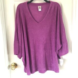 N Natori Purple Terry Lounge Top XL Boxy Roomy V Neck Cozy Pajamas Sleep Shirt